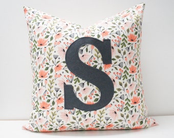 Pillow Cover - custom/personalized monogrammed pillow cover - floral, letter S - letter available