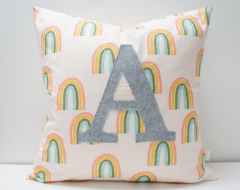 Pillow Cover - custom/personalized monogrammed pillow cover - mod rainbows, letter A - any letter available