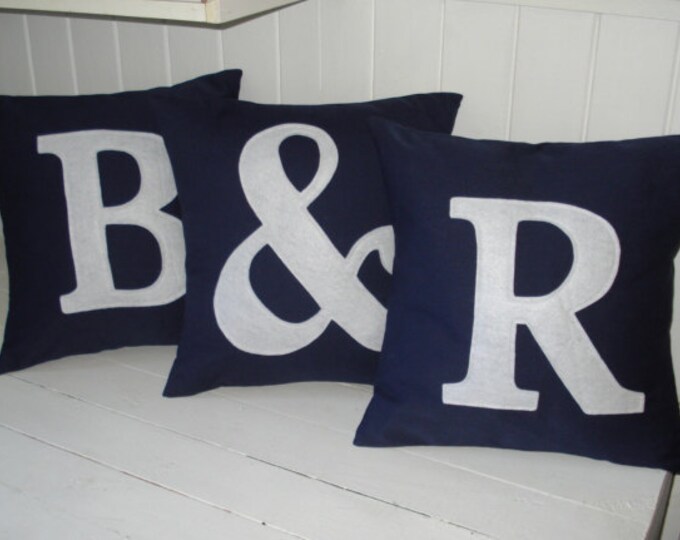 3 Monogrammed Pillow Cases 2 Letters and an Ampersand, Navy With White