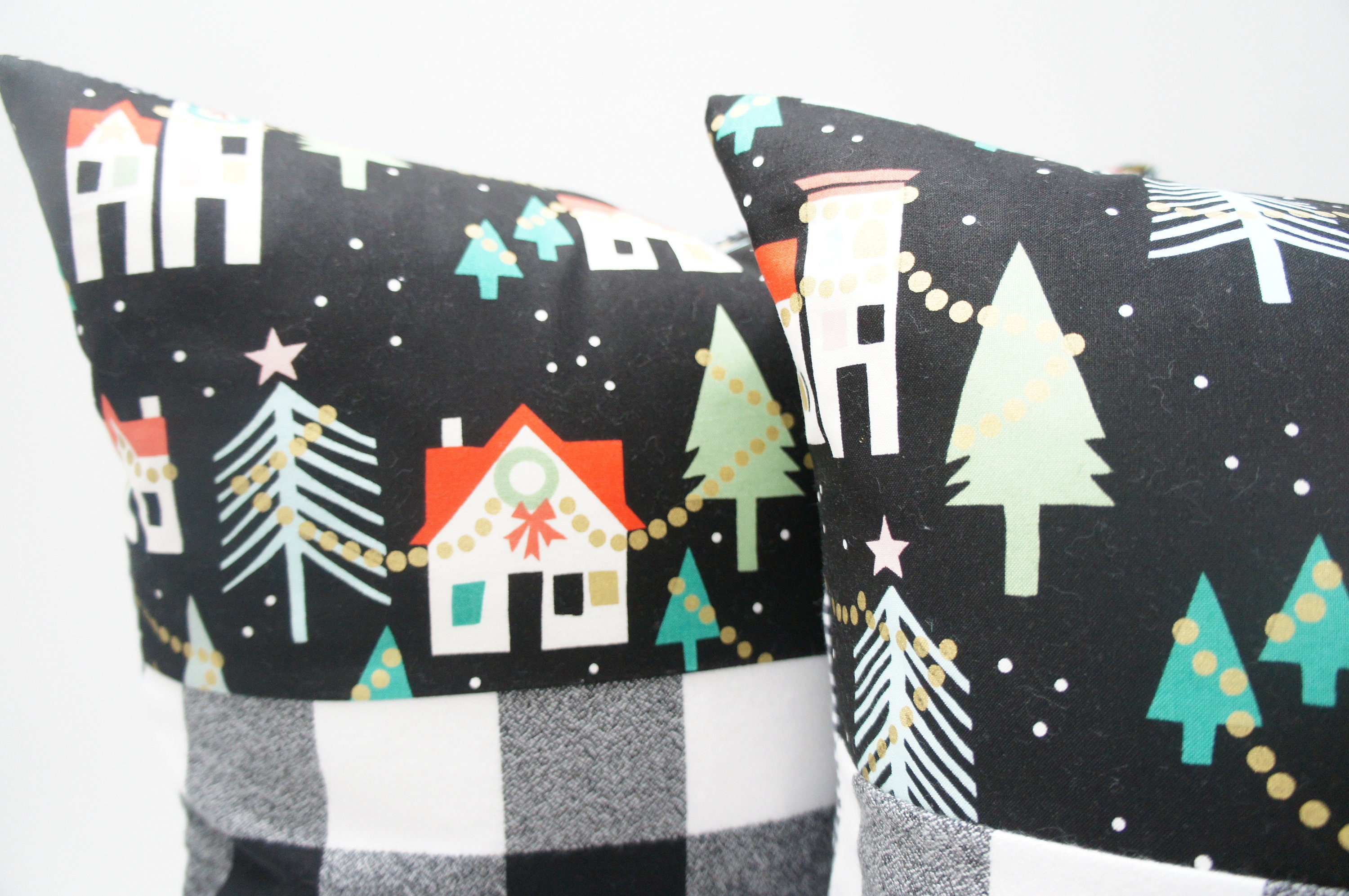 Pillow Covers Set of Holiday Patchwork Pillow Covers 20x20 Etsy