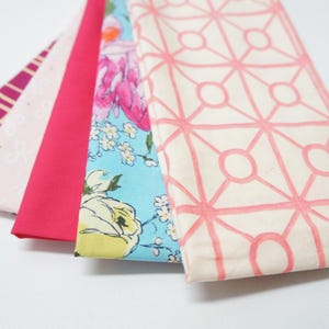 Fabric - fabric bundle - 5 x 20x20 squares, remnants, scrap pack, destash, quilting - teal, fuchsia pink, neon, baby pink