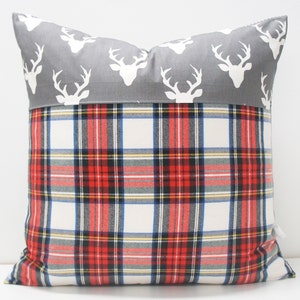 Pillow Cover - Holiday Patchwork Pillow Cover, 20x20, winter, Christmas, plaid, tartan, buck head