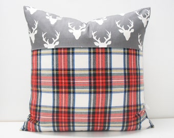 Pillow Cover - Holiday Patchwork Pillow Cover, 20x20, winter, Christmas, plaid, tartan, buck head