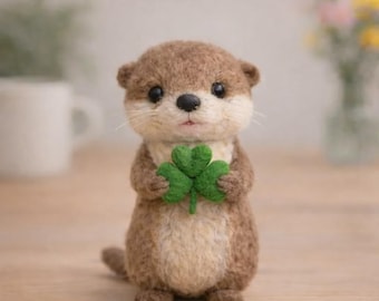 Figur Glücksotter | Handgemachte Filz Otter | Niedliches Tierdekor | Viel Glück Geschenk