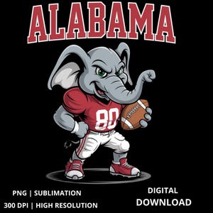 Alabama Football PNG: Roll Tide Elefant Maskottchen, Crimson Tide Sublimation (Digitaler Download