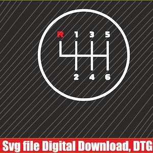 Op de afbeelding: Witte cirkel met een zwart schakelpatroon erin. Het patroon bevat de letters 'R' en de nummers '1', '2', '3', '4', '5' en '6'.