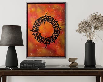 Infierno - Lienzo caligrafiti pintado a mano (70 x 50 cm) enmarcado