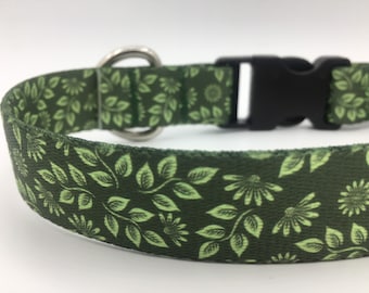 GREEN FLORAL COLLAR and/or leash set, green dog collar for girl, adjustable dog collar for boy, olive green sage fall collar for dog