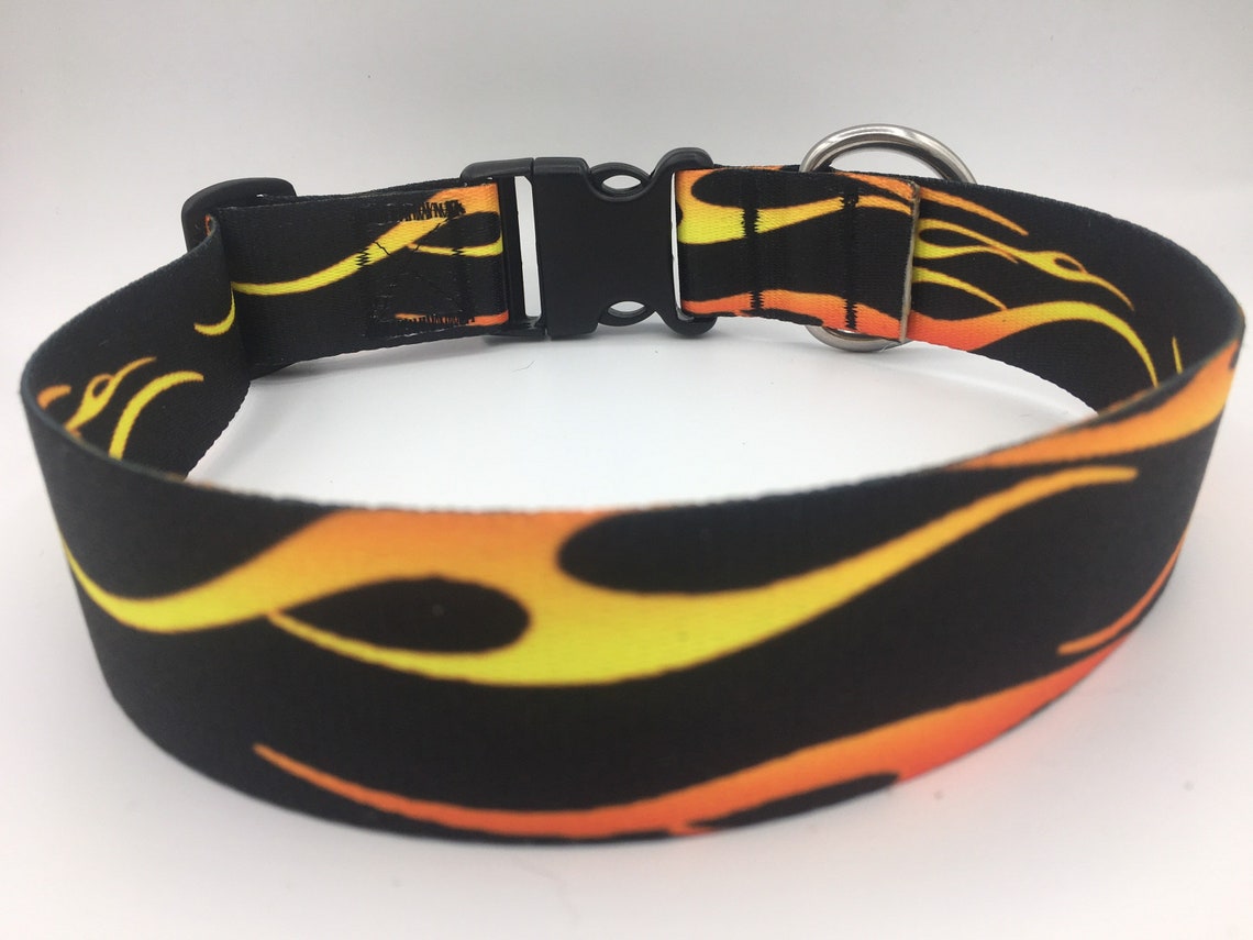 FLAME WIDE COLLAR 1.5 Wide Dog Collar With Flames Fire Etsy
