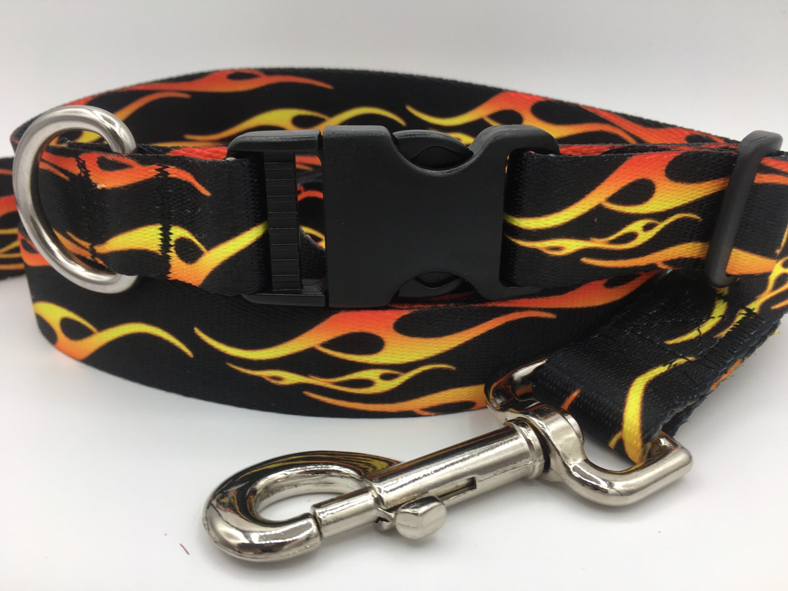 FIRE FLAME BLACK dog collar and leash set black and orange Etsy