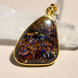 Pendentif australien Koroit Boulder Opal Or vermeil Argent S925 Pierre de naissance d'octobre Cadeaux pour elle