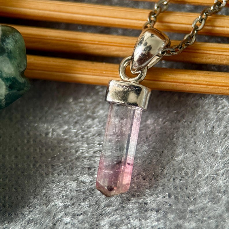 Raw Tourmaline Crystal Column Pendant in Sterling Silver, Natural Gemstone Necklace image 3