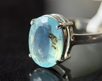 Handmade Peruvian Blue Opal Ring – Sterling Silver Gemstone, US Size6 3/4