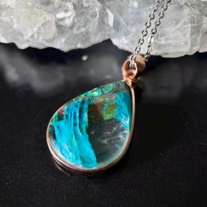 CHRYSOCOLLA Crystal Pendant - Luxurious gold-plating craftsmanship, Blue Chalcedony, Sterling Silver, Healing Crystals