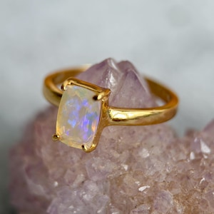 Australian Faceted Opal Gold Plated Ring,(6 1/2 US) Dainty Opal Engagement  jewelry