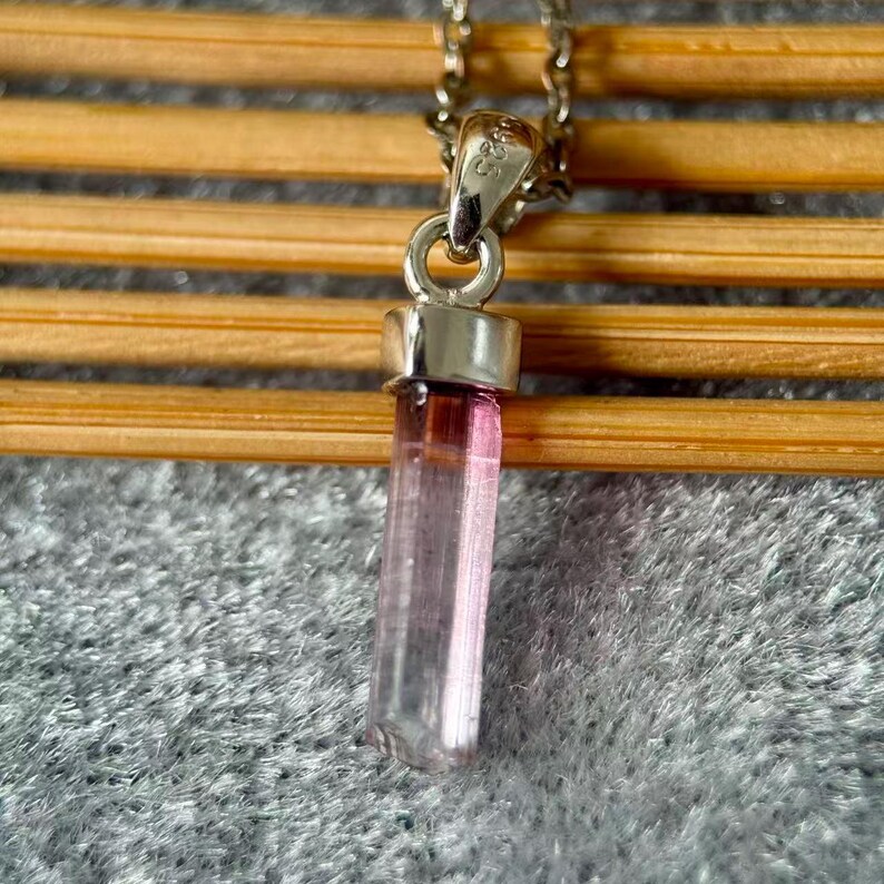 Raw Tourmaline Crystal Column Pendant in Sterling Silver, Natural Gemstone Necklace image 3