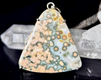 Colgante de jaspe oceánico en plata de ley – Collar de jaspe natural hecho a mano