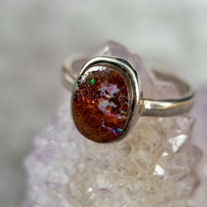 Anello in argento sterling con opale boulder, gemma multicolore, (7 1/4 US)