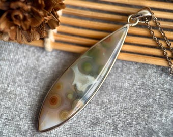 Handmade Sterling Silver Ocean Jasper Pendant, Natural Gemstone Jewelry