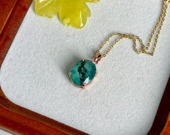 Colgante artesanal de ópalo azul peruano / Plata bañada en oro, regalo único de gema azul natural