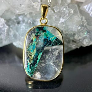 CHRYSOCOLLA Crystal Pendant - Luxurious gold-plating craftsmanship, Blue Chalcedony, Sterling Silver, Healing Crystals
