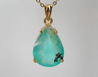 Colgante solitario de ópalo azul peruano facetado, plata de ley chapada en oro rosa