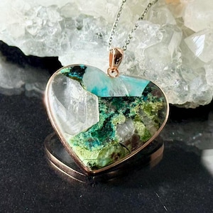 CHRYSOCOLLA Crystal Pendant - Luxurious gold-plating craftsmanship, Blue Chalcedony, Sterling Silver, Healing Crystals