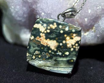 Colgante de jaspe oceánico en plata de ley – Collar de jaspe natural hecho a mano