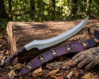 Espada Khopesh forjada a mano, 45 cm (18 pulgadas), acero al carbono, mango de palisandro, herramienta de supervivencia.