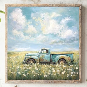 Quadro emoldurado de caminhão enferrujado, Quadro de parede para quarto de fazenda, Quadro de parede campestre, Impressão de caminhão de fazenda, Tela emoldurada em madeira natural, Quadro de parede rústico