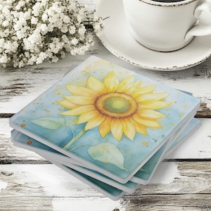 Set of 4 Sunflower Coasters, Rustic Floral Coaster Set, Farmhouse Kitchen Decor, Country Sunflower Gift, Western Drink Coasters