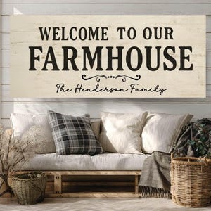 Welcome To Our Farmhouse Canvas Print, Personalized Family Name Wall Art, Rustic Horizontal Home Sign, Farmhouse Entryway Decor