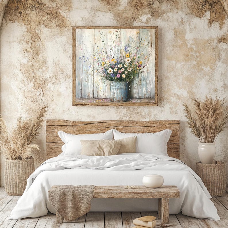Rustic Canvas Wildflowers Wooden Framed Canvas, Rustic Farmhouse Decor, Farmhouse ...