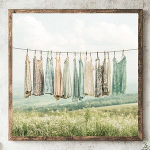 Worn Clothes Framed Art, Natural Wood Framed Canvas, Rustic Wall Art, Farmhouse Laundry Room Wall Art, Country Wall Art, Farmhouse Print