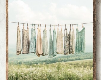 Worn Clothes Framed Art, Natural Wood Framed Canvas, Rustic Wall Art, Farmhouse Laundry Room Wall Art, Country Wall Art, Farmhouse Print
