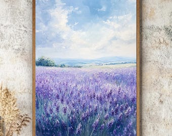 Lavender Field Wall Art Wooden Framed Canvas, Impressionist Floral Home Accent, Soft Purple Flower Meadow Print, Serene Botanical Decor