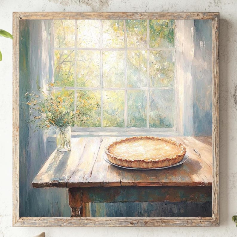 Cuadro enmarcado de cocina rústica, cuadro cuadrado con marco de madera, decoración rústica campestre, lámina de tarta horneada, arte de pared rústico, decoración rústica imagen 1
