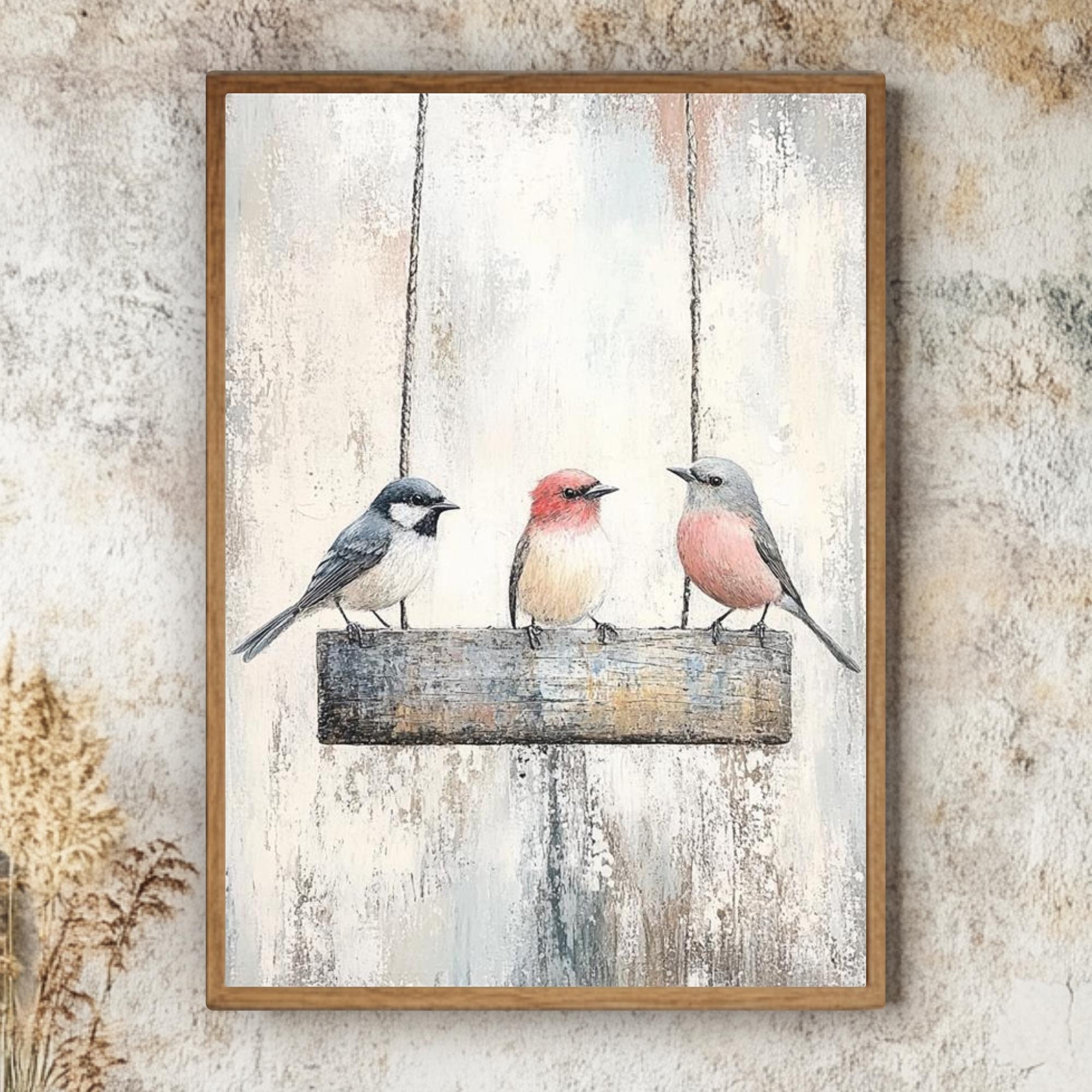 Vitrine Décorative En Bois Laqué - Cadre Avec Motifs Oiseaux Et Fleurs, à Suspendre, Occasion