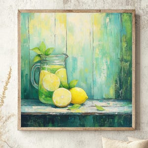 Citroen keuken kunst aan de muur, citrusvruchten canvasafdruk, gele botanische ingelijste canvas, zomer vierkante muur decor, boerderij keuken artwork