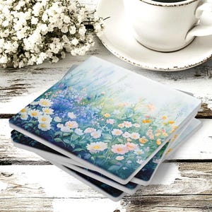 Set of 4 Wildflower Coasters, Floral Coaster Set, Cottagecore Spring Decor, Botanical Drink Coasters, Gift For Garden Lovers