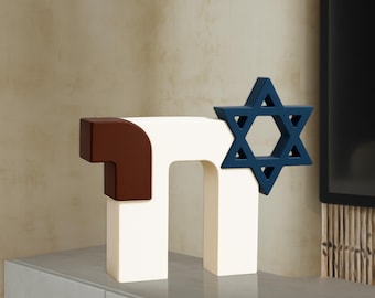 JDI Art | Jewish Home Decor | Star of David Decor | Spiritual Hebrew Chai Symbol | Jewish Gift for Family | Minimalist 3D Printed Sculpture