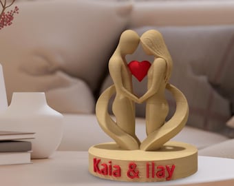 JDI Art Personalized 3D Couple Sculpture with Red and Pink Heart | Romantic Love Figurine | Wedding & Home Decor | Unique Couple Gift