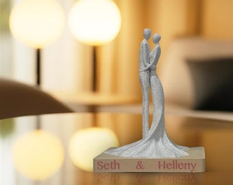 JDI Art 3D Couple Statue – Custom Name Figurine | Romantic Wedding & Anniversary Gift | Personalized Couple Home Decor Sculpture