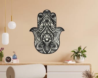 Hamsa Wall Decor Evil Eye Protection, Black White Spiritual Wall Art, Good Luck Home Decor Gift