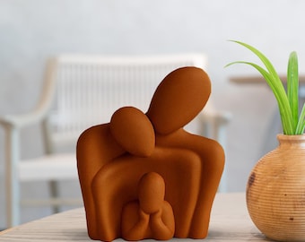 JDI Art Family Sculpture – 3 Member Parent Child Figurine Set | Abstract Handmade Unity Statue | Modern Home Decor & Wedding Gift