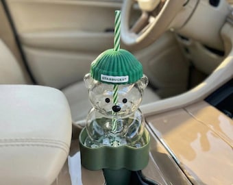 Portavasos JDI Art con diseño de oso estilo Starbucks para coche: moderno portavasos con forma de oso, accesorio universal para uso diario.