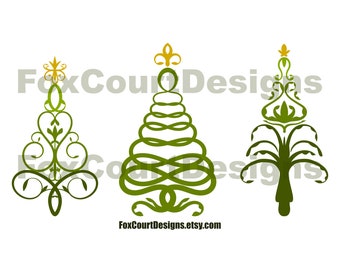 3 Christmas Tree Designs - SVG files for Vinyl or Paper Cutting, Holiday Designs, Holiday Trees, Xmas Tree Cut File, Flourish Christmas Tree