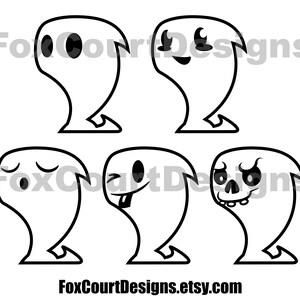 Leuke Halloween Ghosts - SVG fileset voor Vinyl en papier snijden, Spooky, Kawaii Ghosts, Cute Halloween beelden