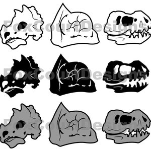 Fossil Set - SVG Files for Vinyl and Paper Cutting, Triceratops, T-Rex, Tyrannasaurus Rex, Dinosaur, Designs for Kids, Bones, Skull
