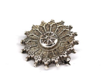 Antique 1884 Silver Locket Brooch – Birmingham Hallmarked Victorian Photo Brooch – Ornate Engraved Keepsake Jewellery